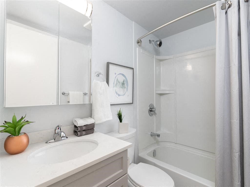 a white bathroom with a shower and a sink