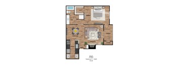 A6 floor plan of a 1 bedroom apartment with 1 bathroom.