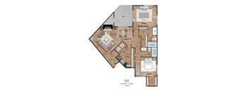 A floor plan of apartment B4 with two bedrooms and two bathrooms.