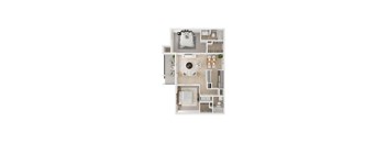 A white dollhouse with a kitchen, living room, and bathroom.