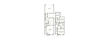 A floor plan of a house with a garage, three bedrooms, and a living room.