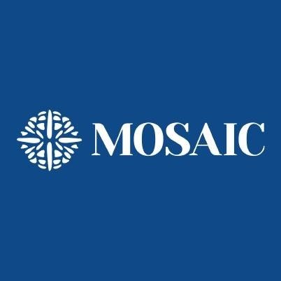 The image features the word "MOSAIC" in white letters on a blue background.