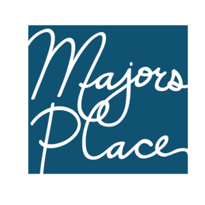 A blue square with the words "Majors Place" written in white cursive.