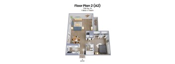 A 2 bedroom apartment is 729 square feet.