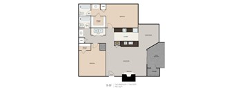 A floor plan of a two bedroom apartment with two bathrooms.