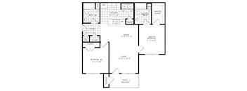 A black and white floor plan of a house with labeled rooms.