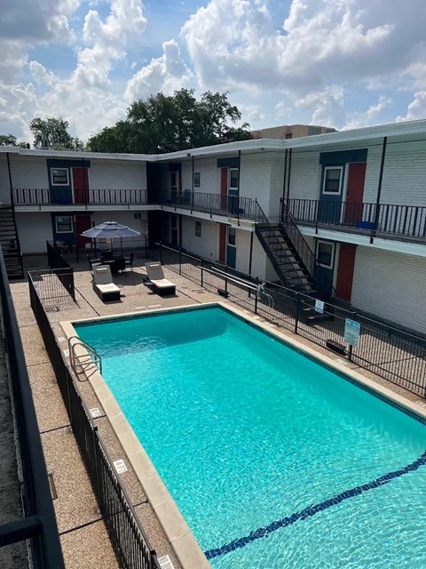 A swimming pool in a residential complex.