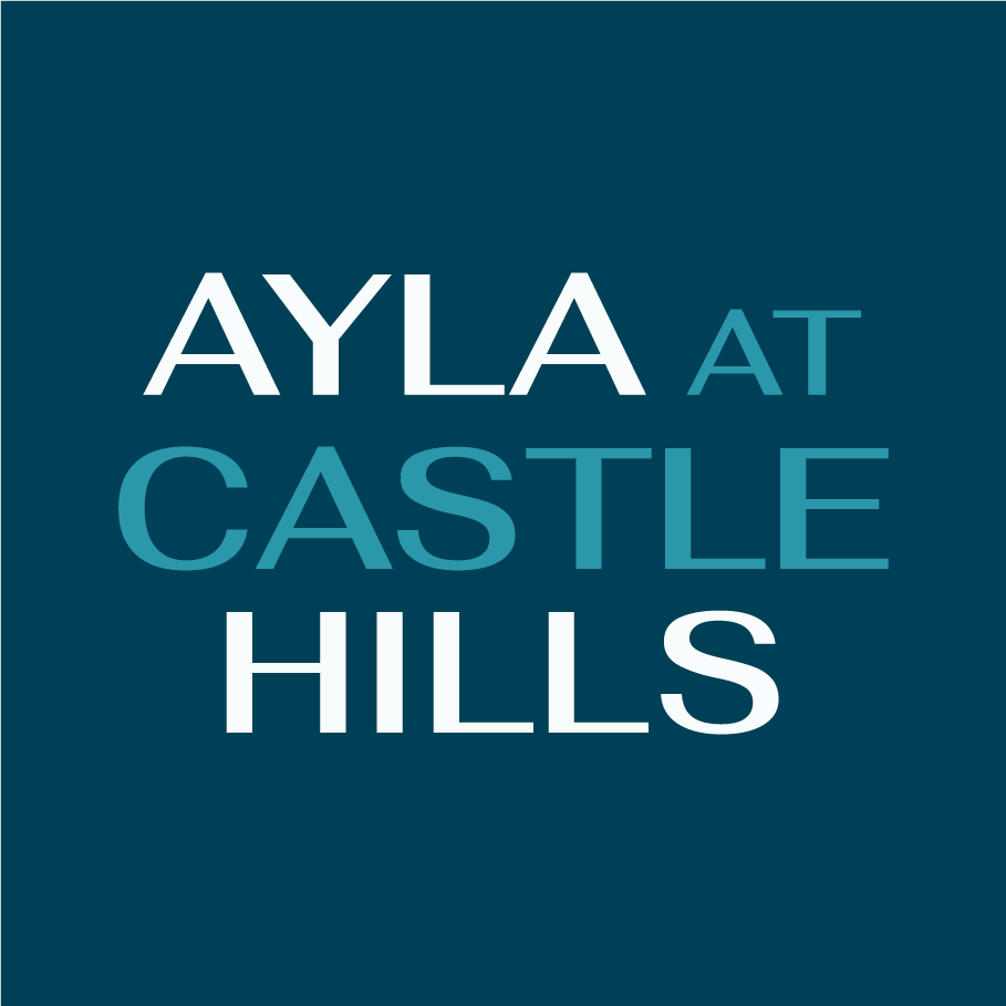 A blue sign with white text that says "AYLA at Castle Hills".