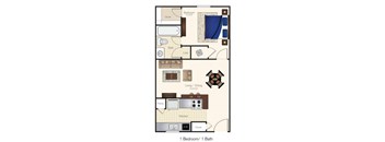 A floor plan of a one bedroom apartment with a bathroom.