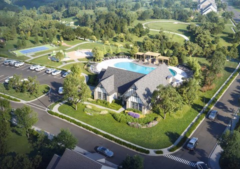 A large house with a pool in the backyard.