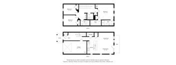 A floor plan of a two level home with three bedrooms and two bathrooms.