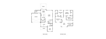 A diagram of a two-story house with labeled rooms.
