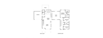 A drawing of a house with the first and second floor plans.