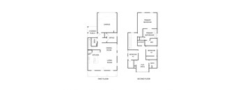 A floor plan of a two-story house with labeled rooms.