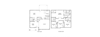 A floor plan of a two-story house with labeled rooms.
