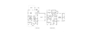 A black and white diagram of a two-story house with labeled rooms.
