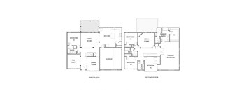 A floor plan of a two-story house with labeled rooms.