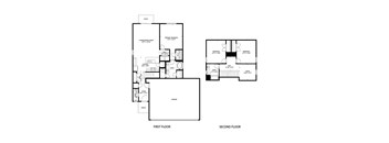 A black and white image of a floor plan for a house with two floors.