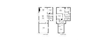 A floor plan of a two-story house with labeled rooms.