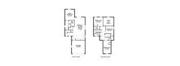 A floor plan of a two-story house with two bedrooms on the second floor.