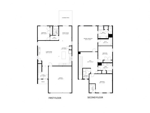 A black and white image of a floor plan for a two-story building.