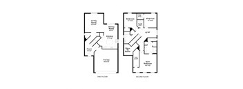 A black and white image of a two-story house plan.