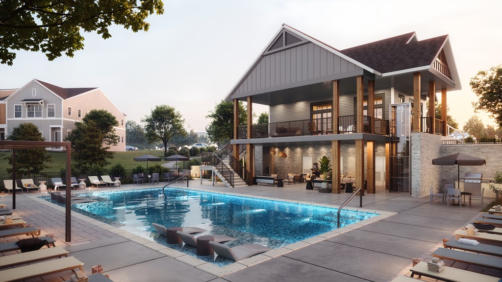 A modern house with a pool in the backyard.
