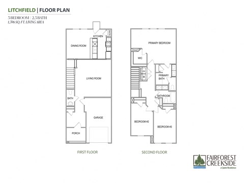 A floor plan for a litchfield home with two bedrooms and a living area.
