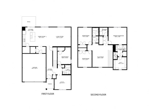 A black and white image of a floor plan for a two-story building.