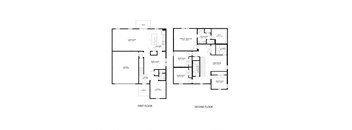 A black and white image of a floor plan for a house with two floors.