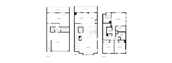 three floor plans of different floors of a house
