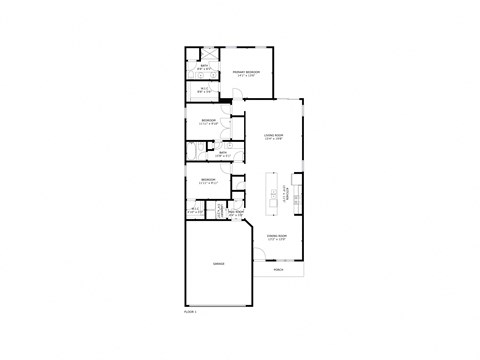 A floor plan of a house with a garage and a living room.