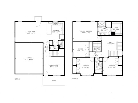 A floor plan of a two story house with a garage.