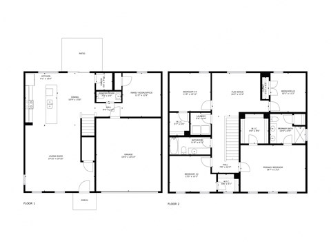 A black and white image of a floor plan for a two-story building.