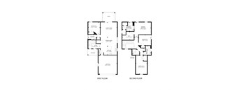 A black and white image of a two-story house plan.