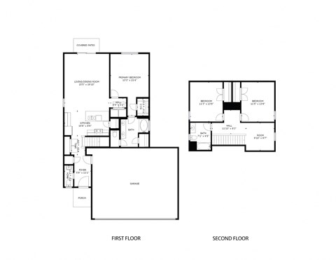 A black and white image of a floor plan for a house with two floors.