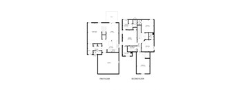 A black and white image of a floor plan for a two-story building.
