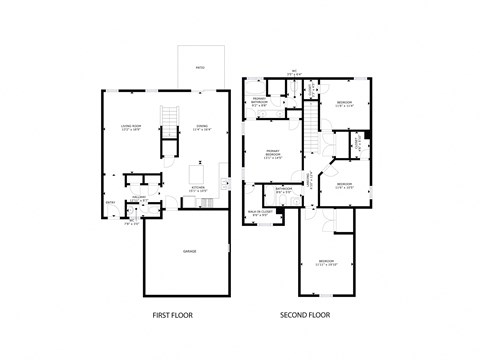 A black and white image of a floor plan for a two-story building.