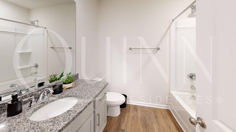 a bathroom with a sink and a toilet and a shower