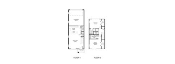 A drawing of a two-story house with Floor 1 and Floor 2 labeled.