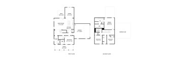 A floor plan of a two-story house with labeled rooms and dimensions.