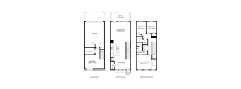 A diagram shows the layout of a house with basement, first and second floor plans.