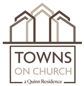 a logo of towns on church with a building on top