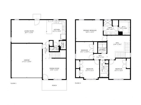 A black and white image of a floor plan for a two-story house.