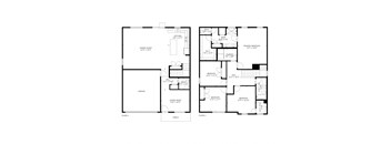 A black and white image of a floor plan for a two-story house.