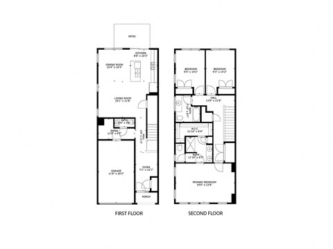two floor plans of the first and second floor of a house