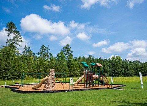 A playground with a slide and a climbing structure.