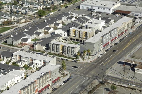 an aerial view of the city