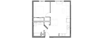 a black and white floor plan of 1 bedroom 1 bathroom apartment home