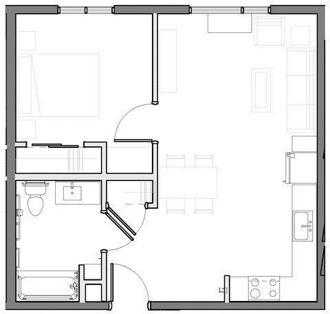 a black and white floor plan of 1 bedroom 1 bathroom apartment home